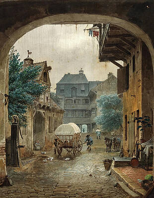 Wall Art - Painting - View into the Courtyard of an Inn at Colmar. #1 by Eduard Gaertner