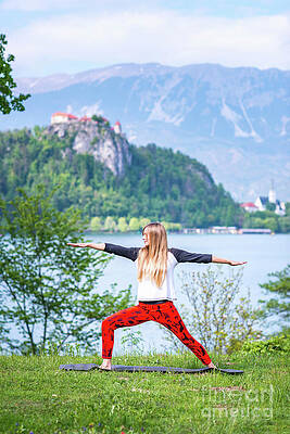 Wall Art - Photograph - Woman Doing Yoga By A Lake #1 by Science Photo Library