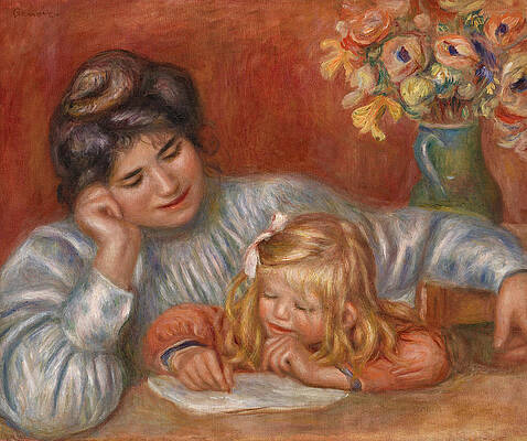 Writing Lesson Print by Pierre-Auguste Renoir