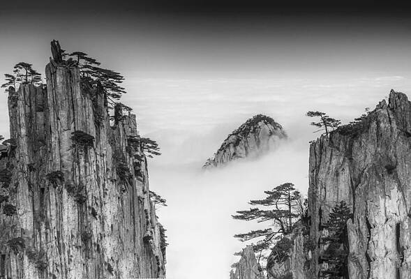 140x90 Huangshan gelber Berg China Nebel Asien Keilrahmen Leinwand Sinus Art