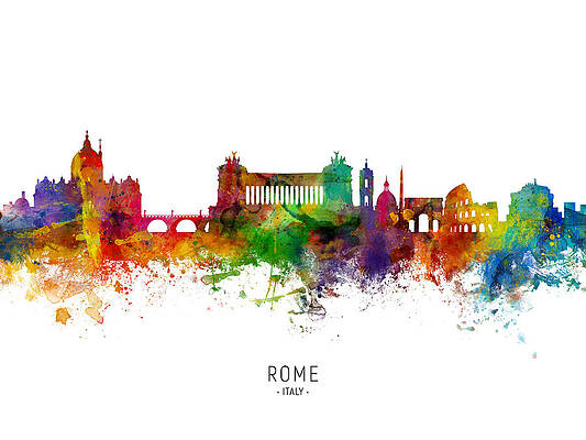 Wall Art - Digital Art - Rome Italy Skyline #14 by Michael Tompsett