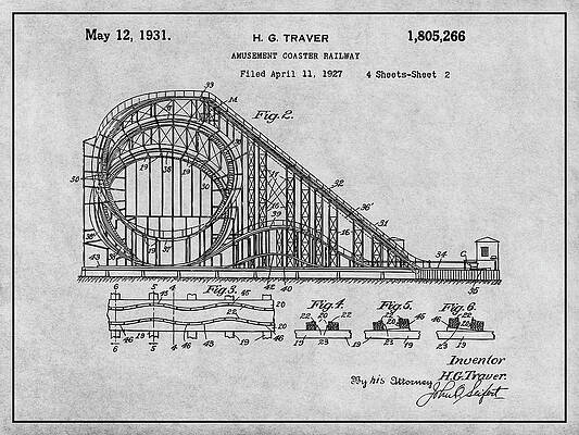 Wall Art - Drawing - 1927 Roller Coaster Gray Patent Print by Greg Edwards