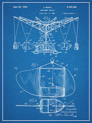 Wall Art - Drawing - 1936 Amusement Ride Blueprint Patent Print by Greg Edwards