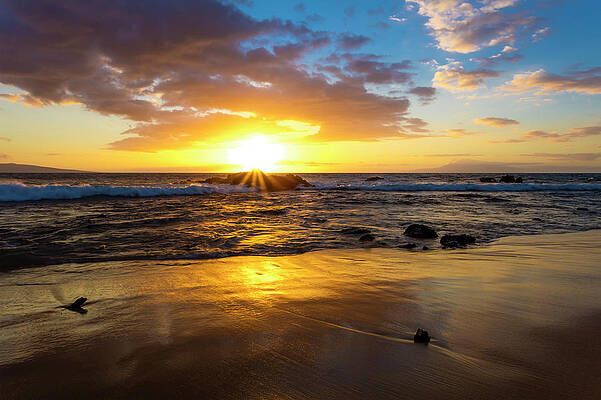 A Golden Sunset At Ulua Beach With Wave by Jenna Szerlag A Golden Sunset At Ulua Beach With Wave by Jenna Szerlag