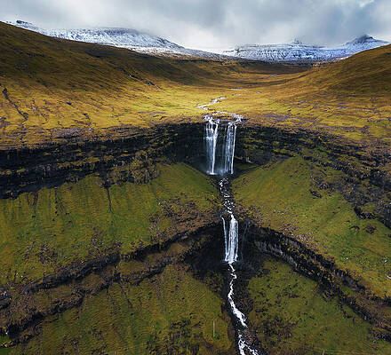 Wall Art - Photograph - Aerial view of the Fossa Waterfall on island Bordoy in the Faroe Islands #2 by Miroslav Liska