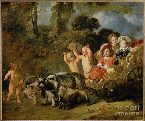 Wall Art - Painting - Aristocratic Children In A Carriage Drawn By Goats by Ferdinand Bol