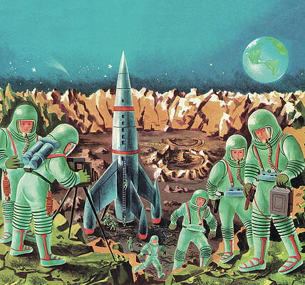 Wall Art - Drawing - Astronauts and Spaceship #2 by CSA Images