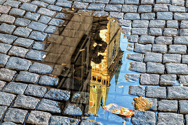 Wall Art - Photograph - Astronomical clock in Prague in puddle #2 by Vivida Photo PC
