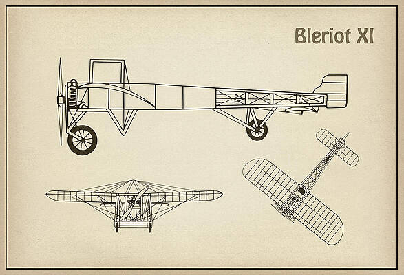 Wall Art - Drawing - Bleriot XI Airplane Blueprint. Drawing Plans or Schematics with design outline for the Bleriot XI  #2 by SP JE Art