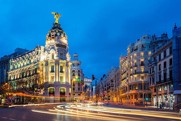  Photograph - Car And Traffic Lights On Gran Via #2 by Prasit Rodphan