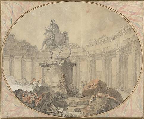 Wall Art - Drawing - Equestrian Statue Of Marcus Aurelius by Hubert Robert