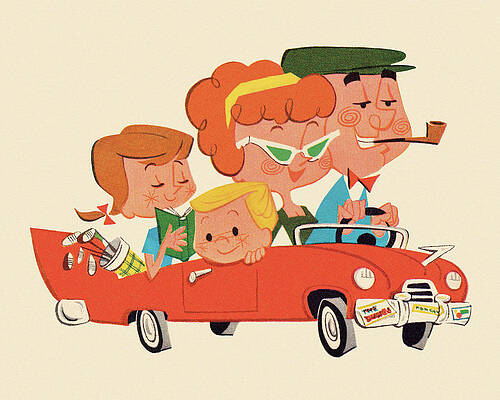 Wall Art - Drawing - Family Riding in a Car #2 by CSA Images