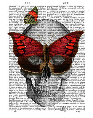 Wall Art - Painting - Pink Butterfly Mask Skull by Fab Funky