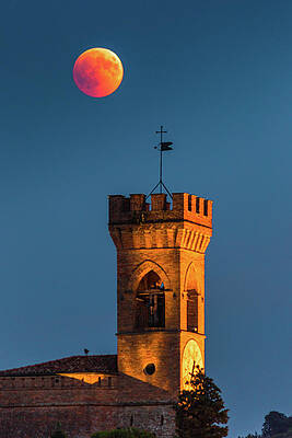 Wall Art - Photograph - Red Moon Eclipse On Clock Tower #2 by Vivida Photo PC