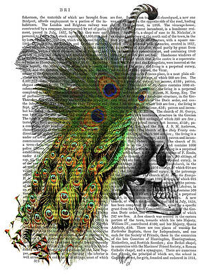 Wall Art - Painting - Skull With Feather Headress by Fab Funky
