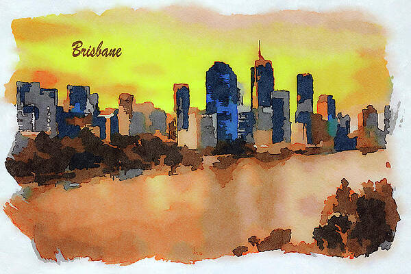Wall Art - Painting - Sunset skyline of Brisbane city and Brisbane river #2 by Miroslav Liska