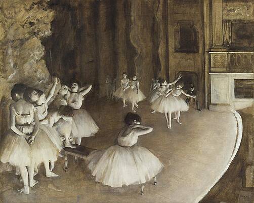 Wall Art - Painting - The Rehearsal Of The Ballet On Stage by Edgar Degas