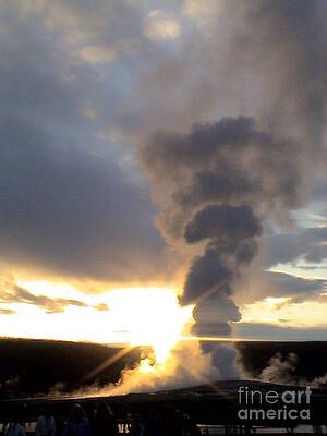 Wall Art - Photograph - Yellow Stone National Park Old Faithful Geyser At Sunset Vintage Look 2004 #2 by John Shiron
