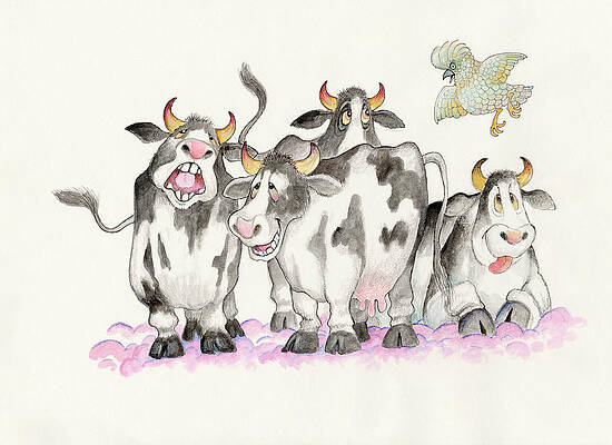 Rambunctious Swiss Cows With Cow Bells Art Print by Guy Midkiff - Pixels