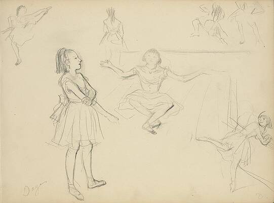 Wall Art - Drawing - Ballet Dancers Rehearsing by Edgar Degas