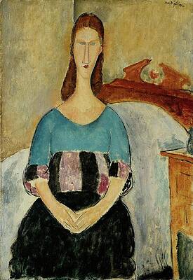 Wall Art - Painting - Portrait Of Jeanne Hebuterne, Seated by Amedeo Modigliani