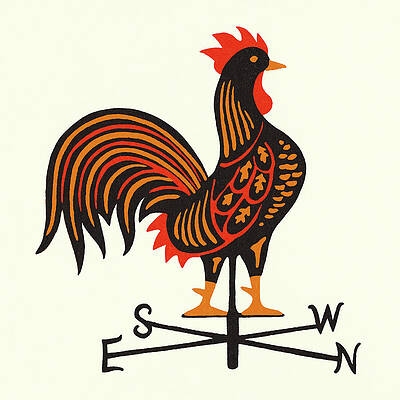 Wall Art - Drawing - Rooster Weathervane #3 by CSA Images