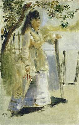 Wall Art - Painting - Woman By A Fence by Pierre-auguste Renoir