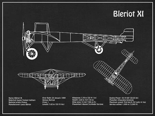 Wall Art - Drawing - Bleriot XI Airplane Blueprint. Drawing Plans or Schematics with design outline for the Bleriot XI  #5 by SP JE Art