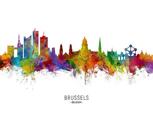 Wall Art - Digital Art - Brussels Belgium Skyline #6 by Michael Tompsett