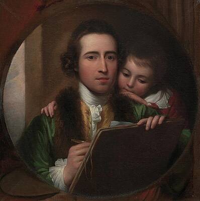 Wall Art - Painting - The Artist And His Son Raphael by Benjamin West