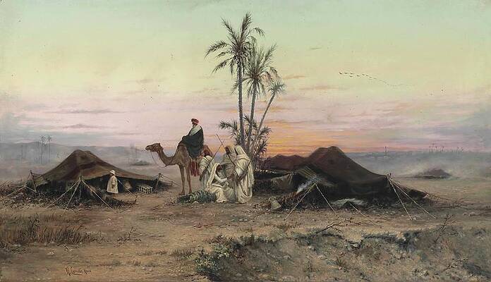 Wall Art - Painting - A Bedouin Camp At Dusk by Hermann David Solomon Corrodi