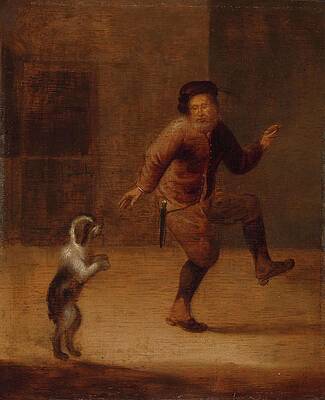 Wall Art - Painting - A Man Dancing with a Dog. by Francois Verwilt -attributed to-