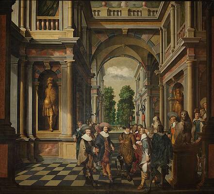 Wall Art - Painting - A Seven-Part Decorative Sequence A Gallery. by Dirck van Delen