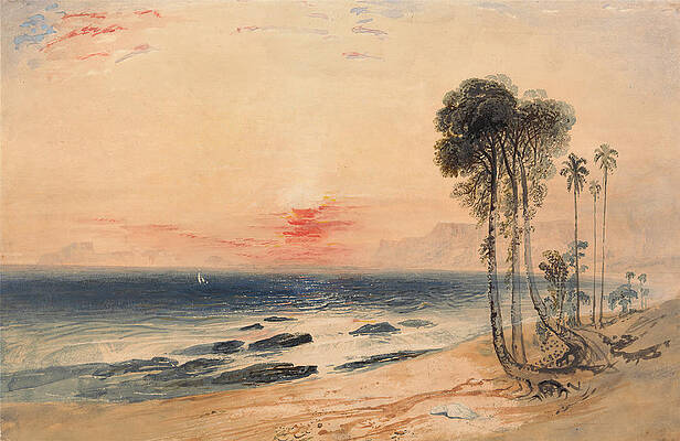 Wall Art - Drawing - A Tropical Coast, Sunset, John Martin by Artokoloro