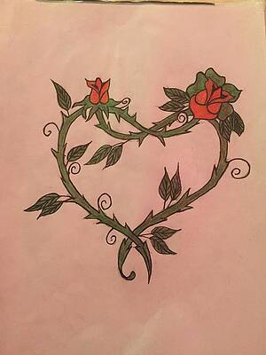 Wall Art - Drawing - A vine heart with roses by Lamar Johnson