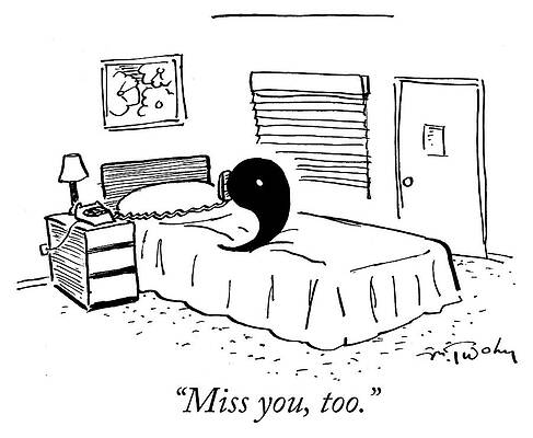 Wall Art - Drawing - A Ying Talks To A Yang On The Phone by Mike Twohy