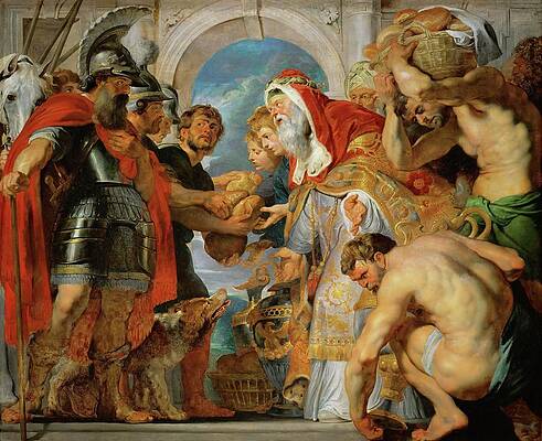 Wall Art - Painting - Abraham and Melchisedech. Abraham returns victorious from a battle against king Kedor. by Peter Paul Rubens -1577-1640-