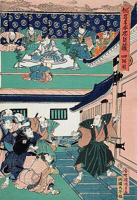 Wall Art - Painting - Act Iv; Enya Asking For Yuranosuke Before Committing by Utagawa Kunisada (toyokuni Iii)