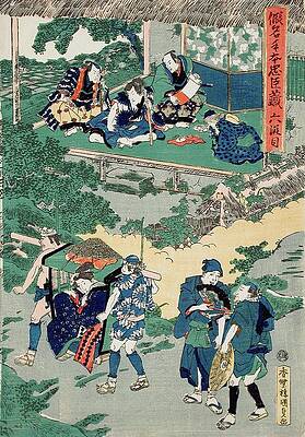 Wall Art - Painting - Act Vi; Kampei Signing The Roll Of The Forty-seven Ronin; by Utagawa Kunisada (toyokuni Iii)