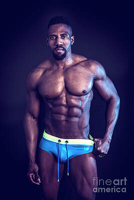 African American bodybuilder man, naked muscular torso by Stefano C