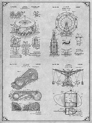 Wall Art - Drawing - Amusement Park Gray Patent Print Set  by Greg Edwards