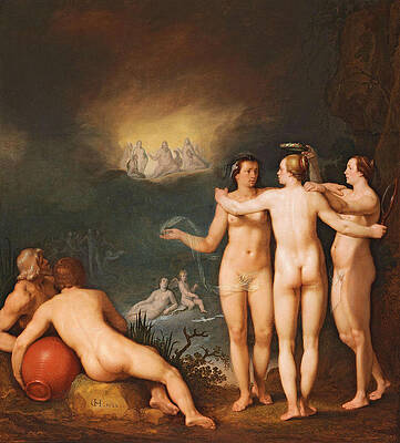 An allegorical scene featuring the Three Graces Print by Cornelis Cornelisz van Haarlem