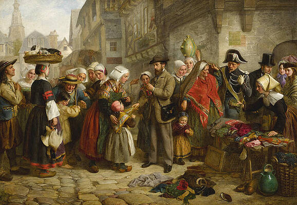 An English Artist collecting Costumes in Brittany Print by Edward Hughes