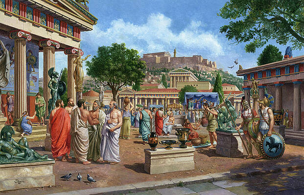 Królestwo Larisy Ancient-greek-agora-illustration-christian-jegou