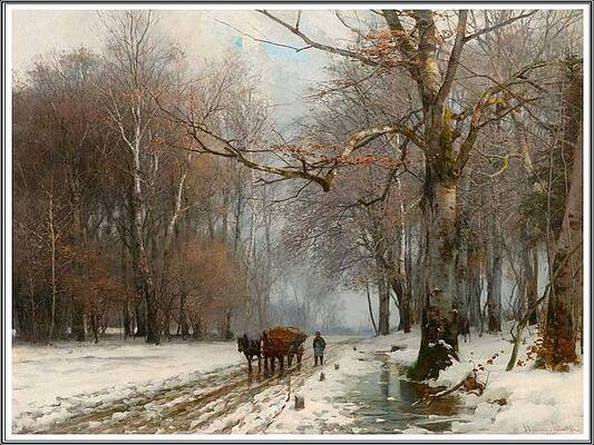 Wall Art - Painting - Anders Andersen Lundby 1841-1923, Farmer in a Winter Landscape - 1882 by Anders Andersen Lundby