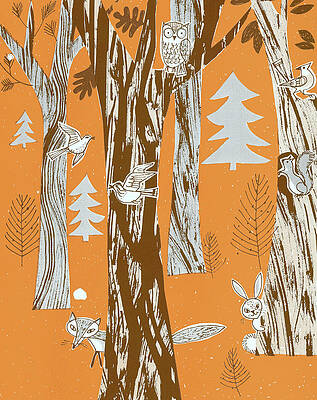 Wall Art - Drawing - Animals in the Forest by CSA Images