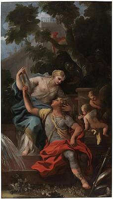 Wall Art - Painting - 'Armida and Rinaldo'. Second half of the XVII century. Oil on canvas. by Luca Giordano -1634-1705-