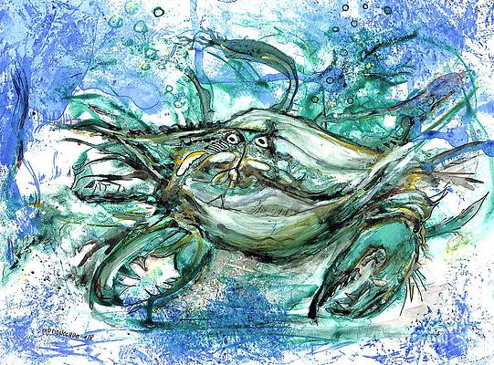 Wall Art - Painting - Arnie- Green Crab- abstract painting by Patty Donoghue