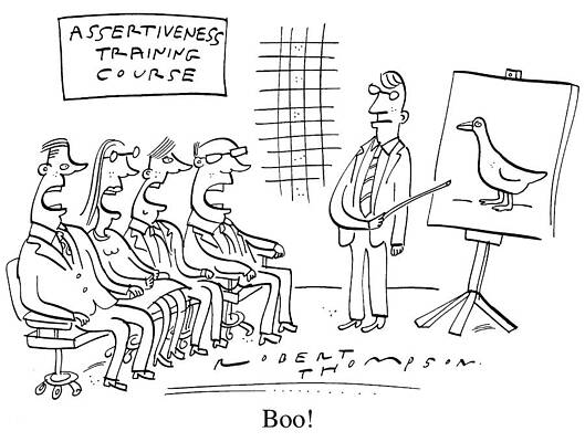 Wall Art - Drawing - Assertiveness Training Course' Man Points To A Picture Of by Robert Thompson