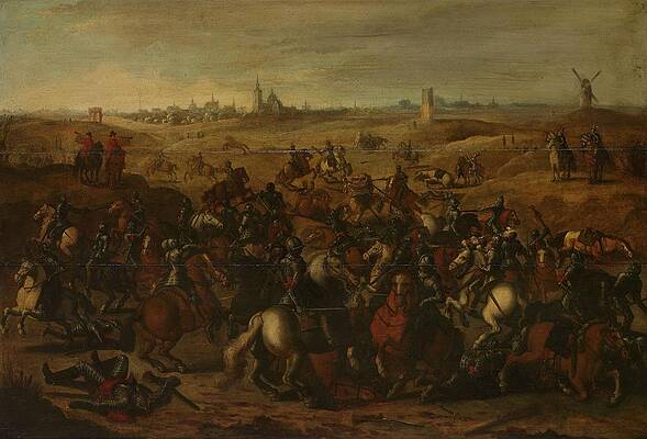 Wall Art - Painting - Battle between Breaute and Leckerbeetje on the Vughterheide, 5 February 1600. by Sebastiaan Vrancx -copy after-